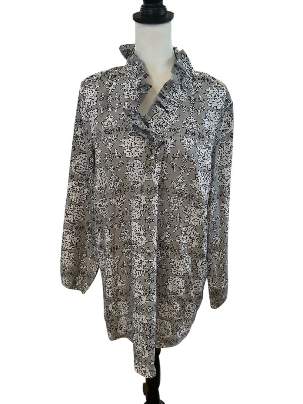 Mudpie Gray White Long Sleeve Top Large